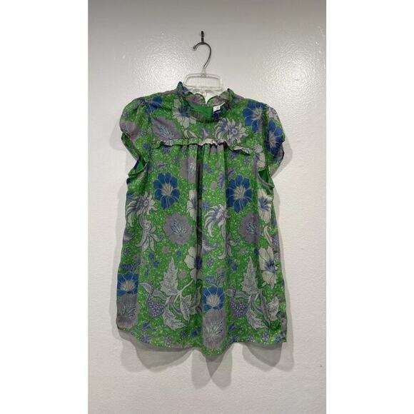 Joie Tops - Joie Floral Print Cap Sleeve Blouse Size Large Ruffle Trim Green Lavender Boho